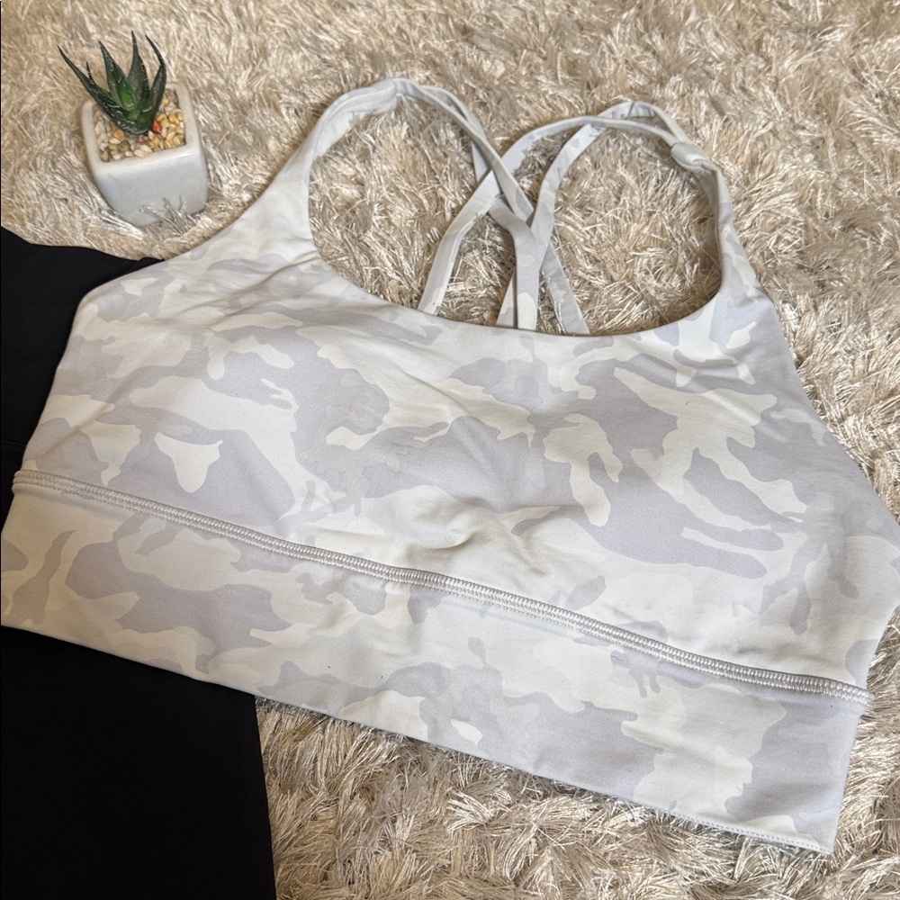 Like New Lululemon Energy White Gray Camo Sports Bra 8